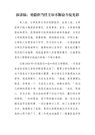 演讲稿：勇毅担当任主审不懈奋斗绽光彩