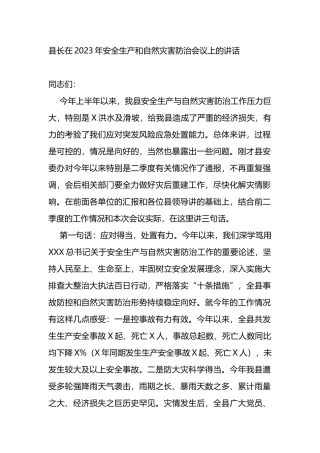 在2023年安全生产和自然灾害防治会议上的讲话