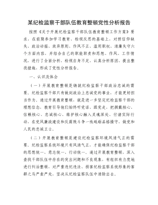 某纪检监察干部队伍教育整顿党性分析报告