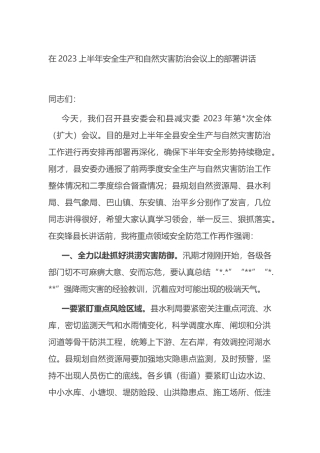 在2023上半年安全生产和自然灾害防治会议上的部署讲话
