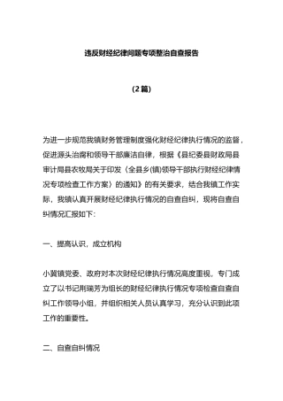 （2篇）违反财经纪律问题专项整治自查报告