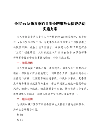 全市xx队伍夏季百日安全防事故大检查活动实施方案