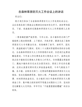 在森林草原防灭火工作会议上的讲话