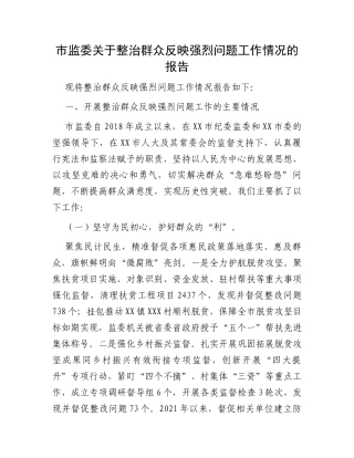 市监委关于整治群众反映强烈问题工作情况的报告