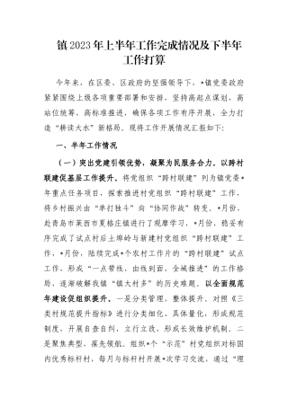 镇2023年上半年工作完成情况及下半年工作打算