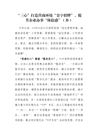 “三心”打造营商环境“金字招牌”，提升企业办事“体验感”（乡）