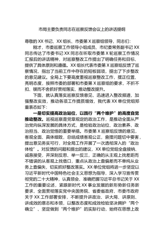 市局主要负责同志在2023年巡察反馈会议上的讲话提纲