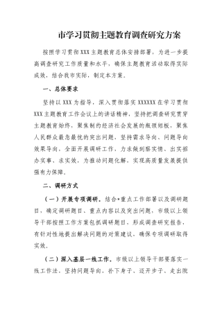 市学习贯彻主题教育调查研究方案