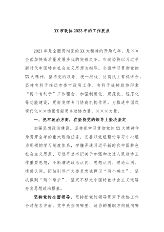 市政协2023年的工作要点
