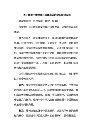 铸牢中华民族共同体意识的学习研讨发言（心得体会）
