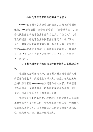 推动民营经济营造良好环境工作报告