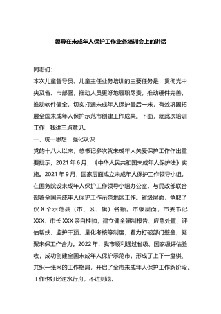 领导在未成年人保护工作业务培训会上的讲话