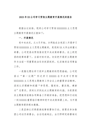 2023年公司学习贯彻主题教育开展情况的报告