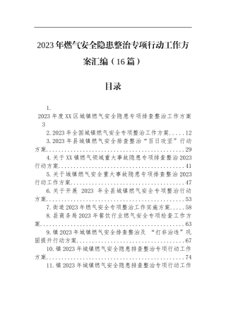 2023年燃气安全隐患整治专项行动工作方案汇编（16篇）