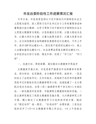 市发改委阶段性工作进展情况汇报