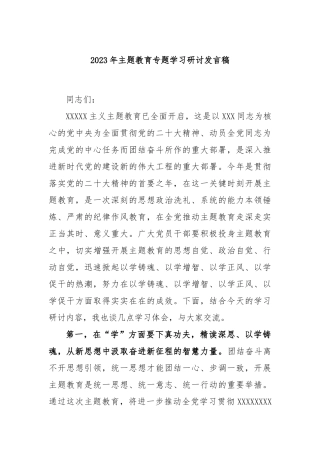 2023年主题教育专题学习研讨发言稿