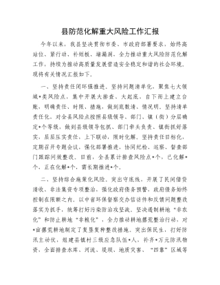 县防范化解重大风险工作汇报