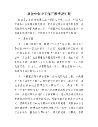 县就业创业工作开展情况汇报