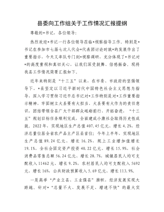 县委向工作组关于工作情况汇报提纲