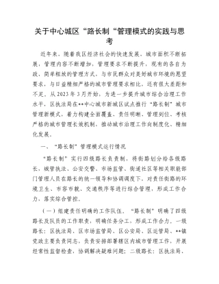 关于中心城区“路长制“管理模式的实践与思考