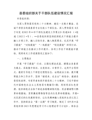 县委组织部关于干部队伍建设情况汇报