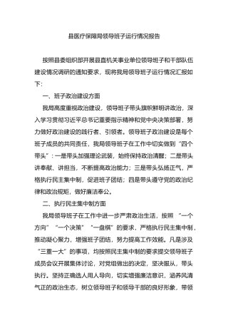县医疗保障局领导班子运行情况报告