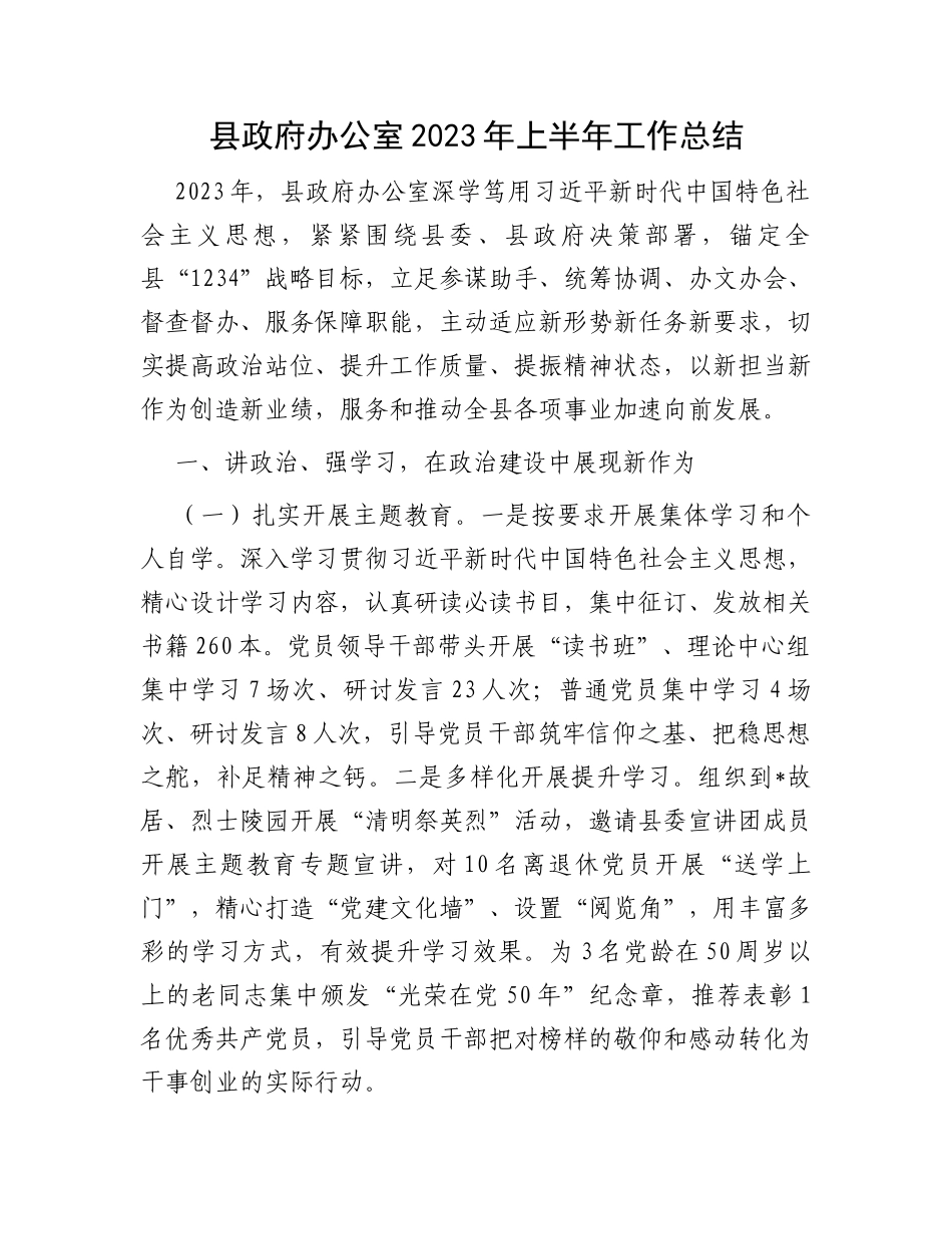 县政府办公室2023年上半年工作总结_第1页