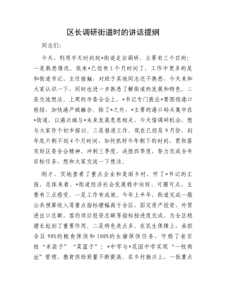 区长调研街道时的讲话提纲