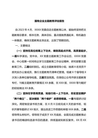 国有企业学习贯彻2023年主题教育专题评估报告