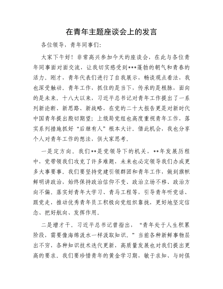 在青年主题座谈会上的发言_第1页