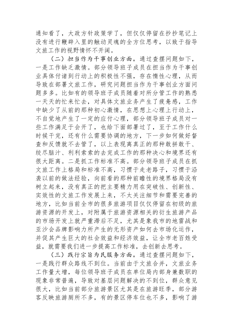 市文化和旅游局领导班子党性检视剖析材料_第2页