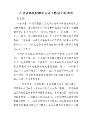 在全省系统纪检和审计工作会上的讲话