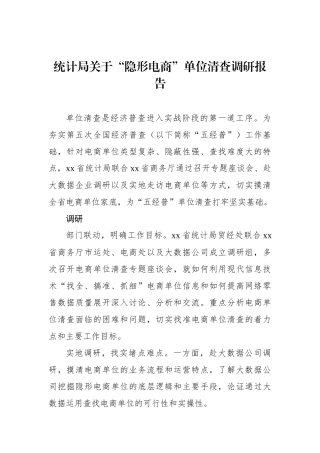 统计局关于“隐形电商”单位清查调研报告