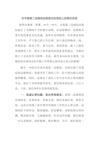 在市委第二巡察组巡察意见反馈会上的表态发言