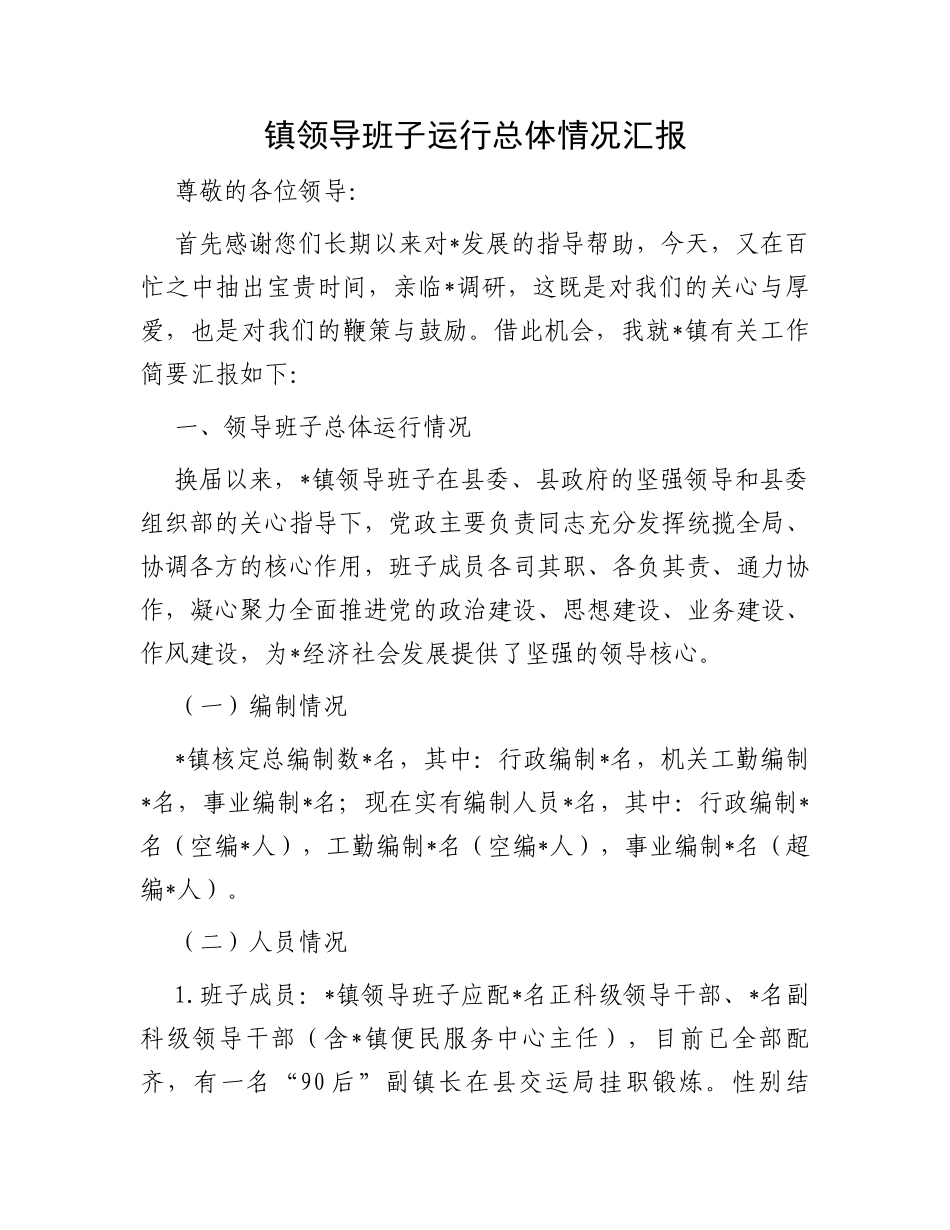 镇领导班子运行总体情况汇报_第1页
