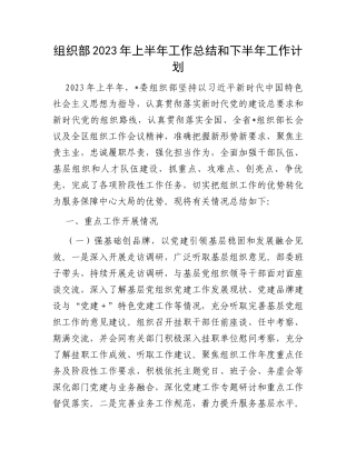 组织部2023年上半年工作总结和下半年工作计划
