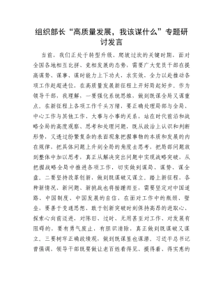 组织部长“高质量发展，我该谋什么”专题研讨发言