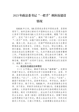 2023年政法委书记“一把手”抓队伍建设情况