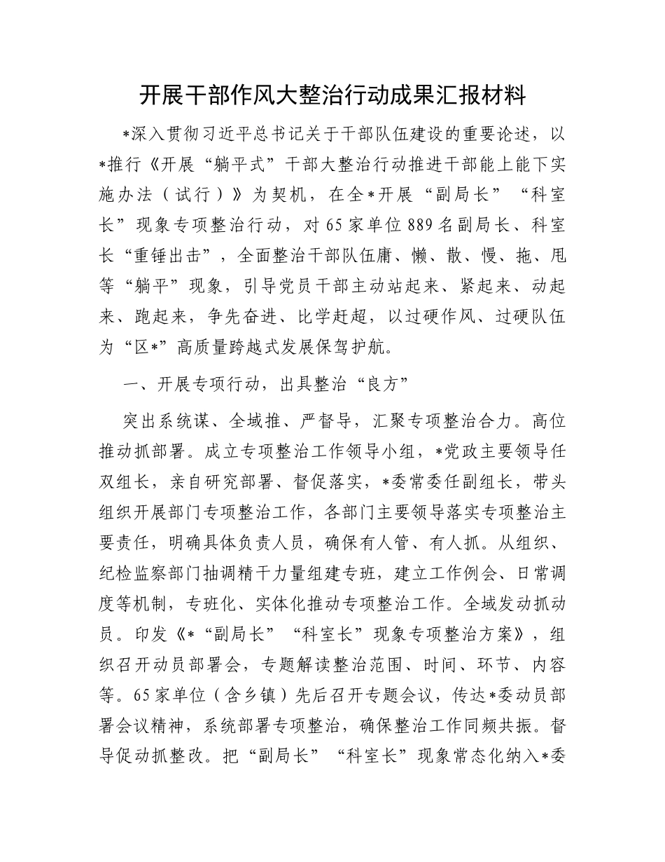 开展干部作风大整治行动成果汇报材料_第1页