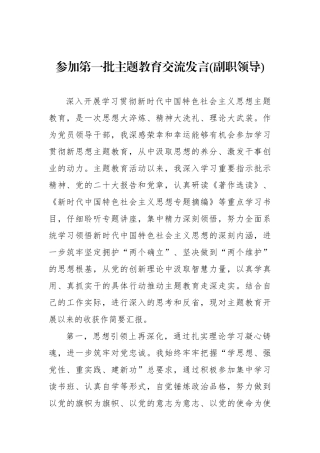 参加第一批主题教育交流发言(副职领导)