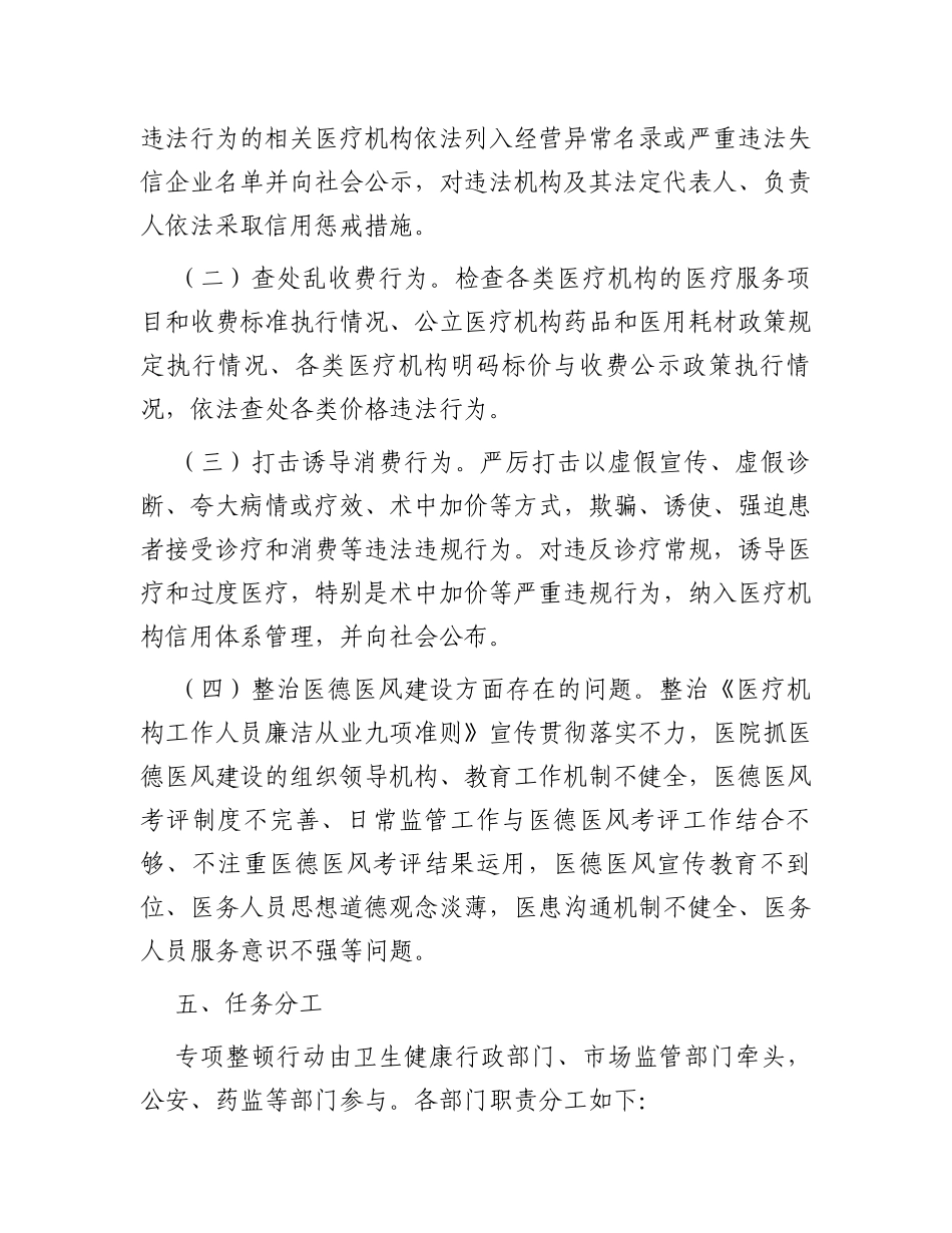 医疗卫生行业市场秩序专项整顿行动方案_第2页