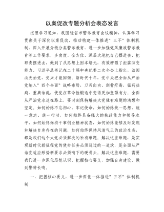 以案促改专题分析会表态发言
