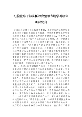 纪检监察干部队伍教育整顿专题学习培训研讨发言