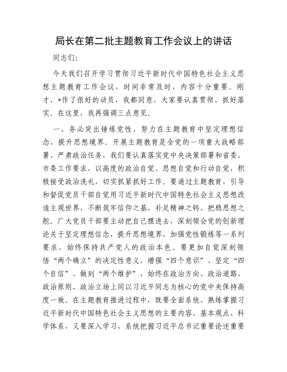局长在第二批主题教育工作会议上的讲话_第1页