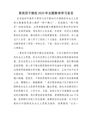 某党员干部在2023年主题教育学习发言