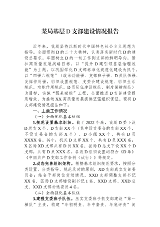 某局基层党支部建设情况报告