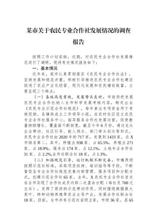 某市关于农民专业合作社发展情况的调查报告