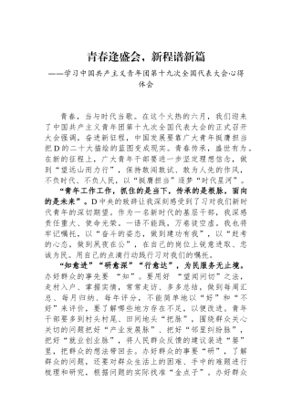 青春逢盛会，新程谱新篇——共青团十九大精神心得体会