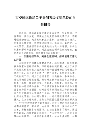 市交通运输局关于争创省级文明单位的自查报告