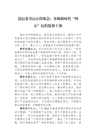 县纪委书记心得体会：争做新时代“四心”纪检监察干部